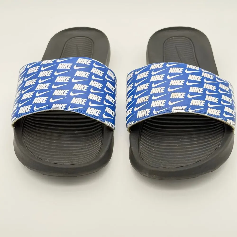 Nike Victori One Men's Printed Slides Blue Black Logo Sandals CN9678-401 Size 14